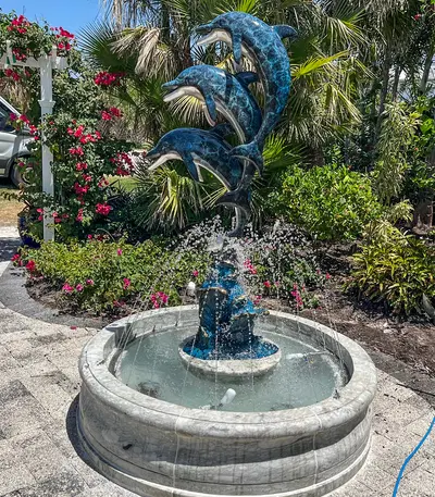 Three Dolphins on a Wave Bronze Fountain