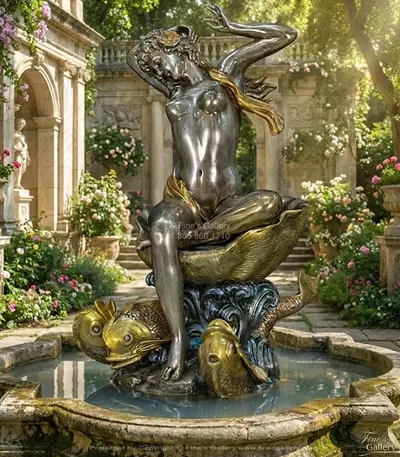Lady on Shell Bronze Fountain