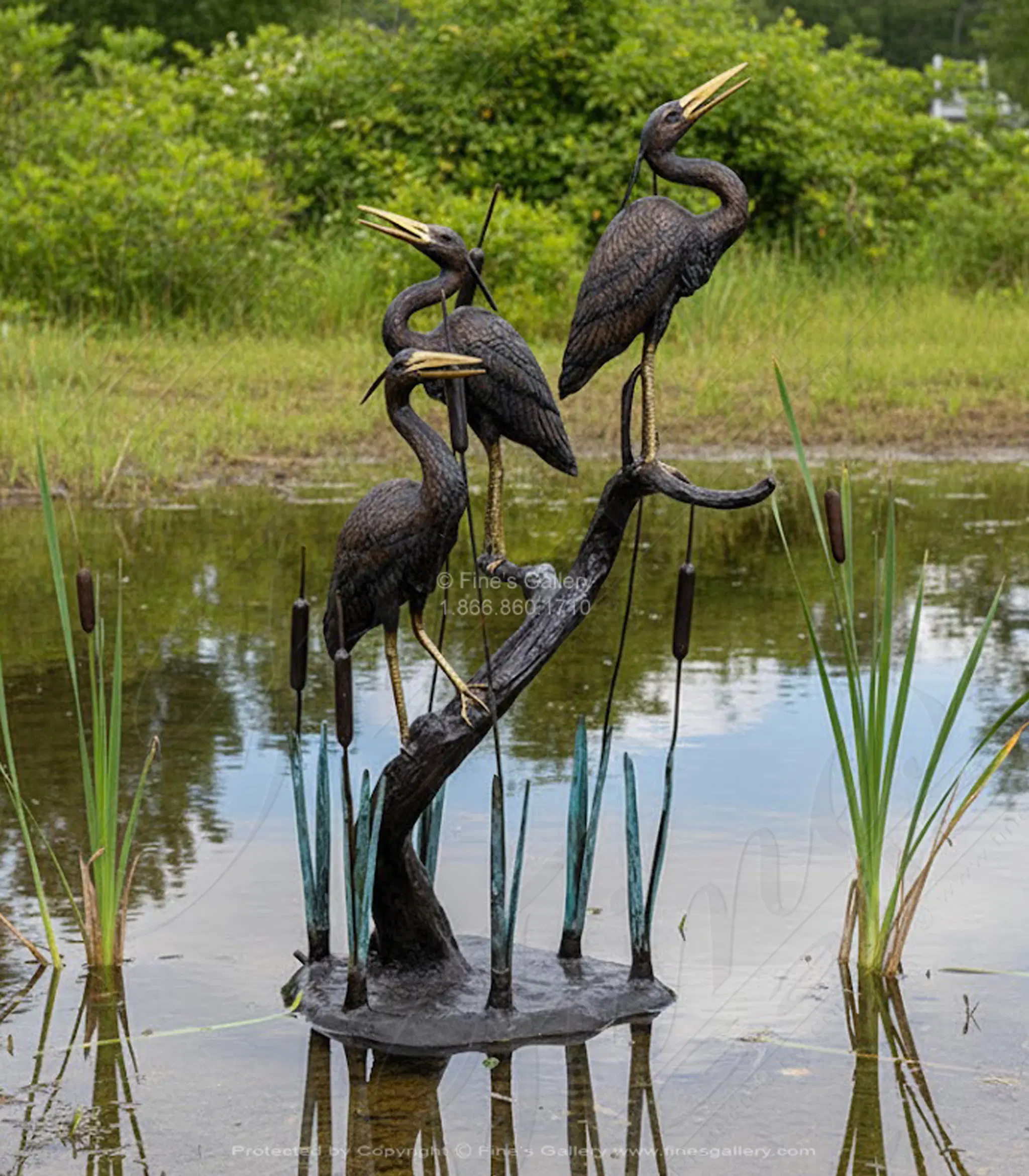 Three Herons on Tree Bronze Fountain