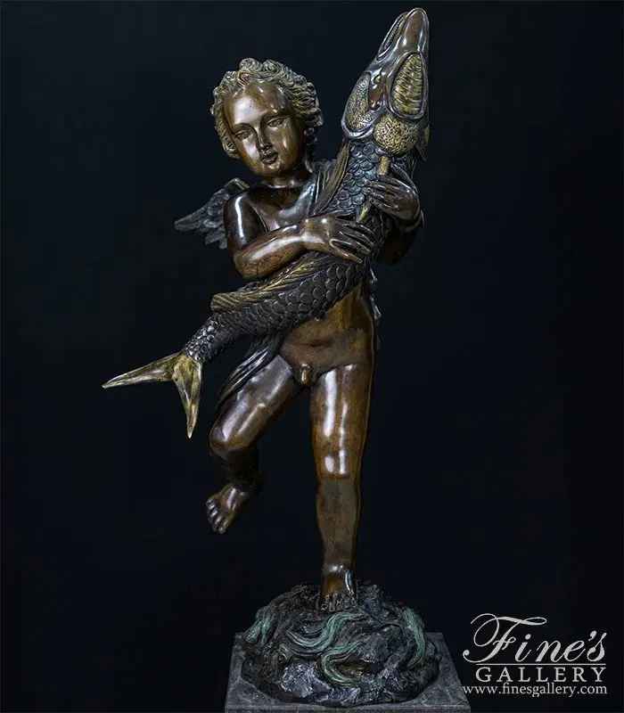 Bronze Cherub with Fish Fountain