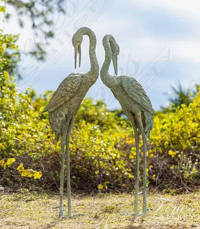 Antique Patina Bronze Crane Pair