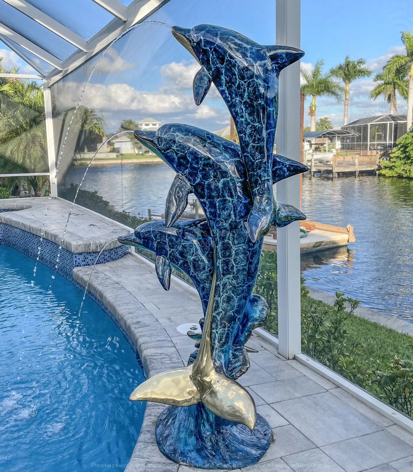 Bronze Fountains - Three Dolphins On A Wave Bronze Fountain - BF