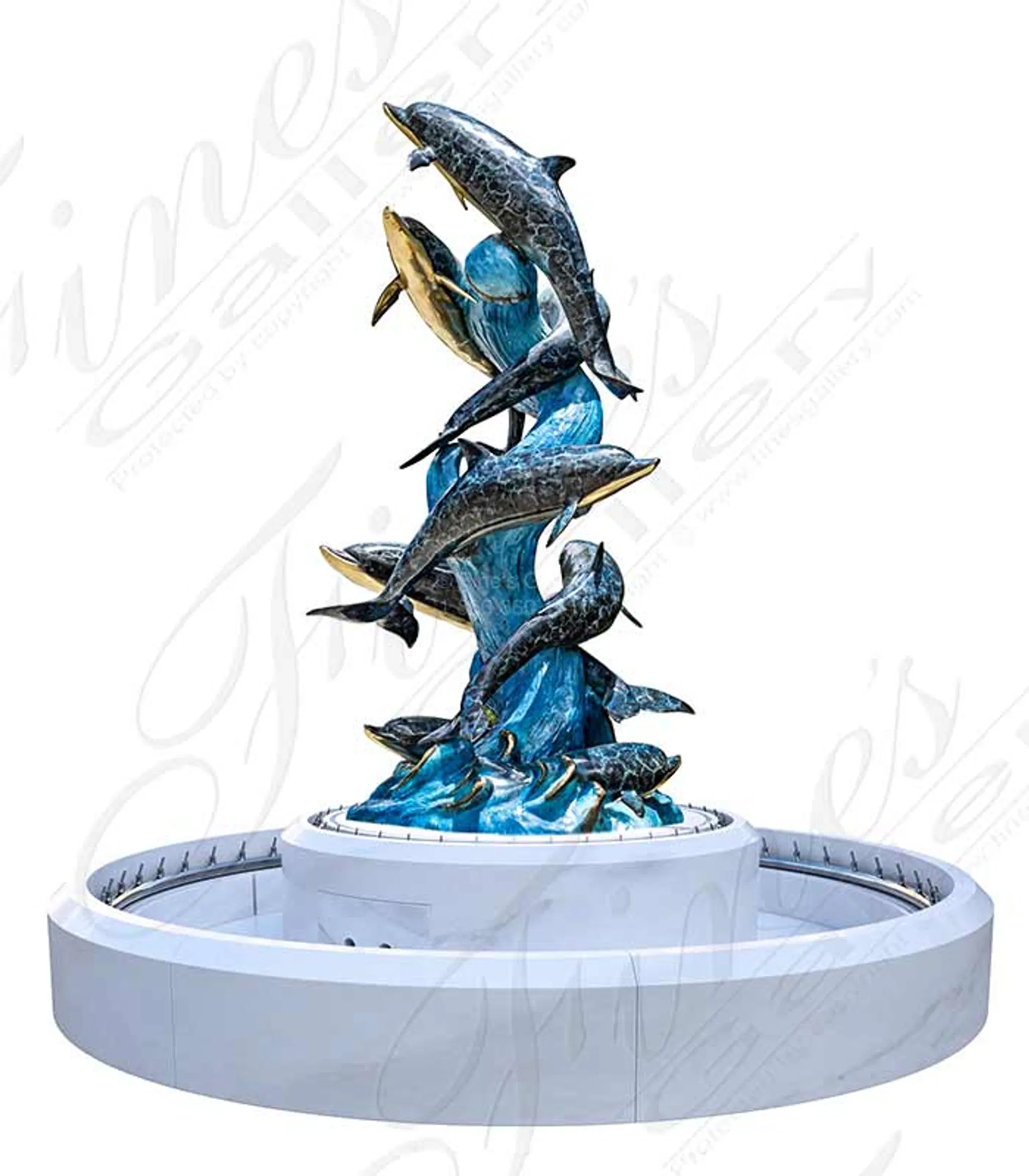 Oversized Bronze Dolphins Fountain