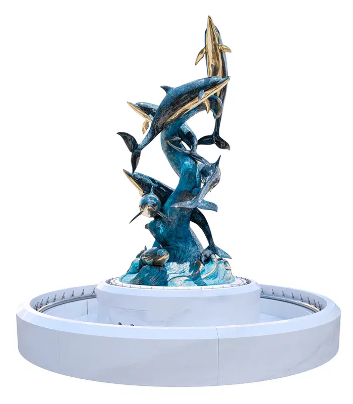 Oversized Bronze Dolphins Fountain | Luxury Water Feature