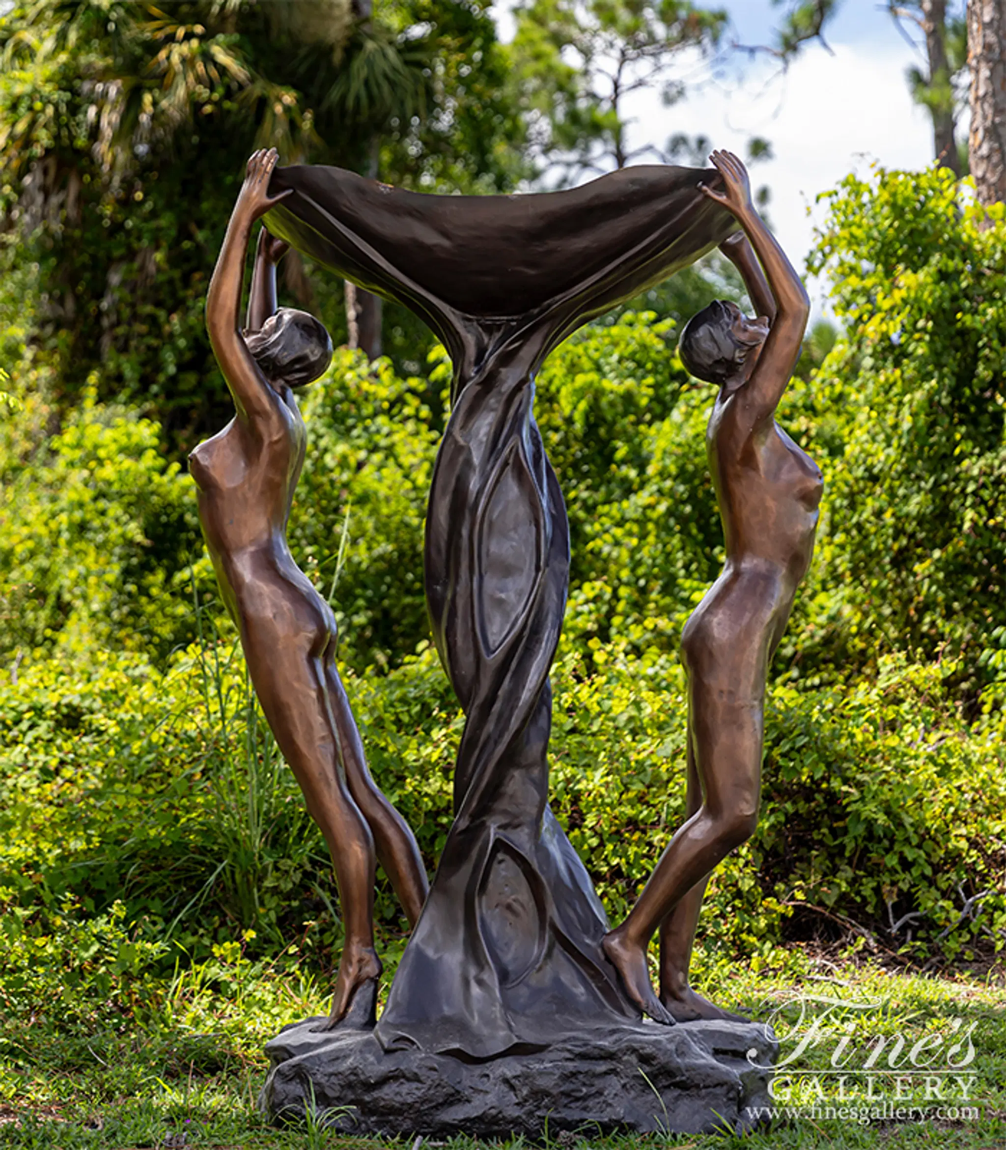 Art Deco Bronze Nude Women Fountain 