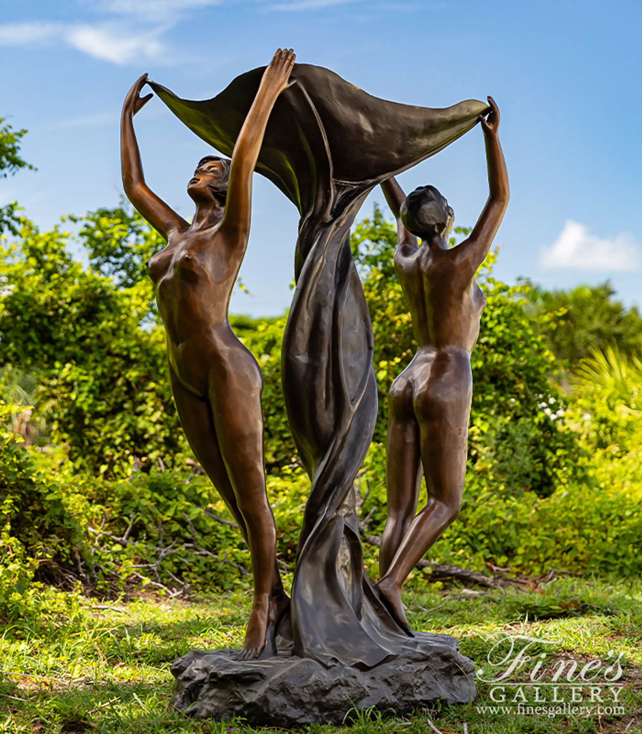Art Deco Bronze Nude Women Fountain — Model BF-899 — Hand-Crafted by Fine's Gallery