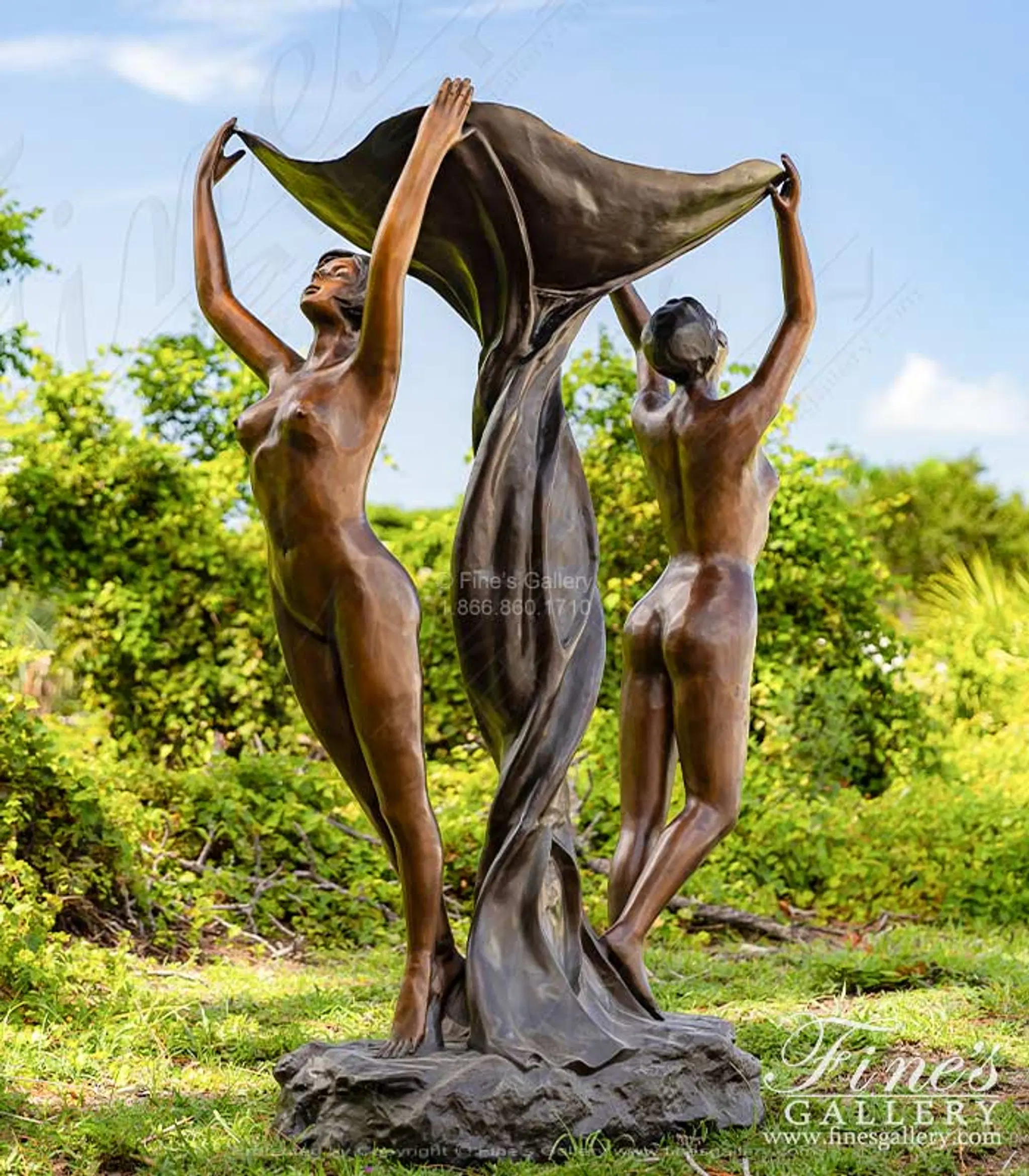 Art Deco Bronze Nude Women Fountain 