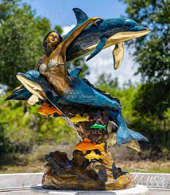 Swims with Dolphins Bronze Mermaid Fountain