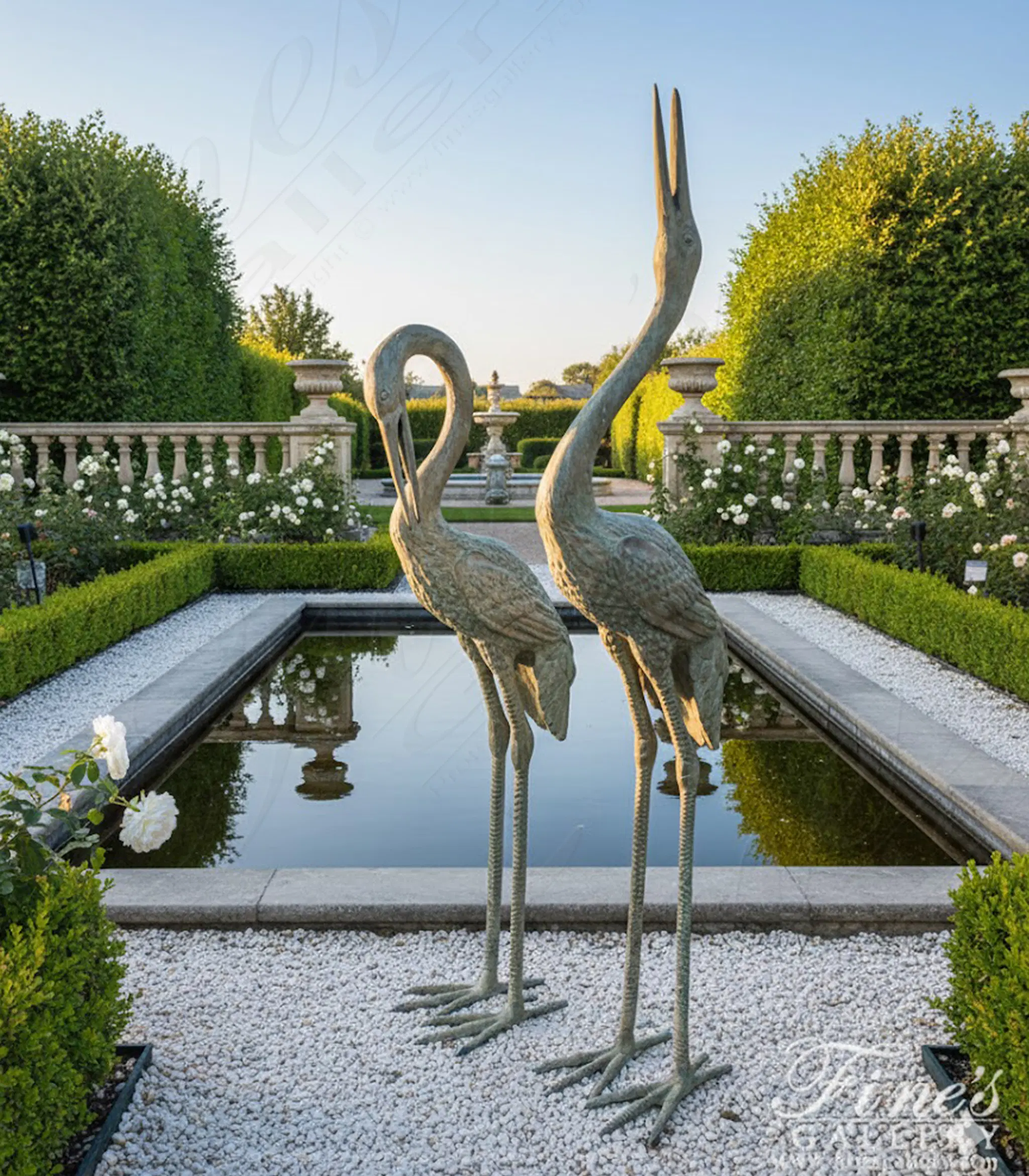 Patina Bronze Heron Fountain Pair - Elegant Garden Water Feature with Antique Finish