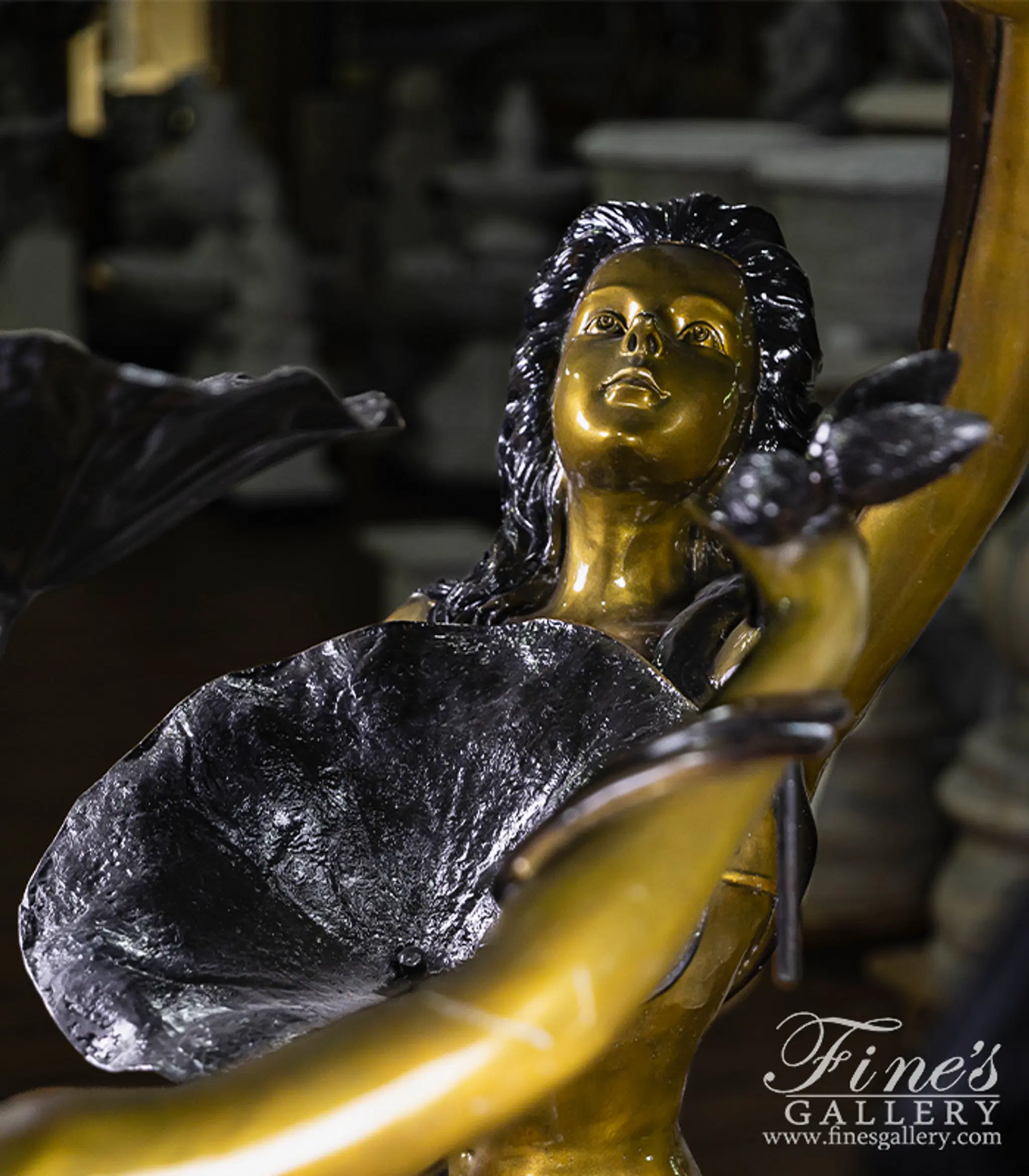 Two Mermaids and Lily Pads Fountain in Brilliant Blue Finish — Model BF-913 — detail view 1