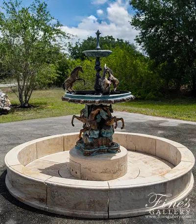 Tiered Bronze Rearing Horses Fountain