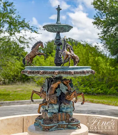 Tiered Bronze Rearing Horses Fountain