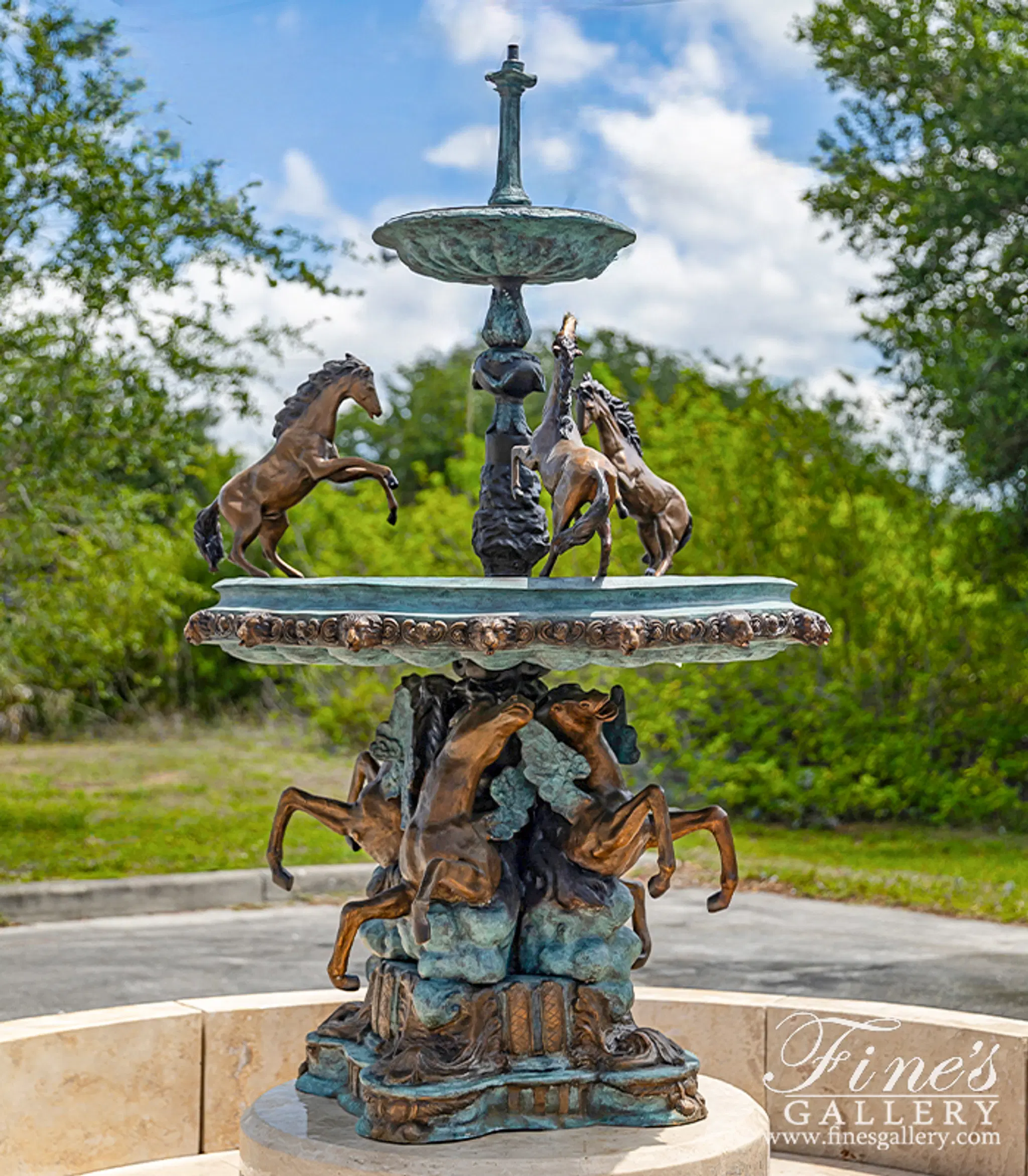 Tiered Bronze Rearing Horses Fountain — Model BF-915 — detail view 1