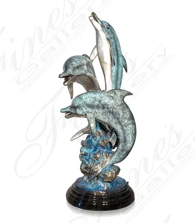 Synchronized Dolphins Bronze Fountain Feature