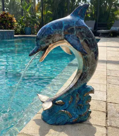 Single 24 Inch Bronze Dolphin for Pool or Jacuzzi