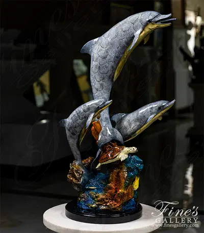 Dolphins and turtle themed fountain in Enamel Bronze