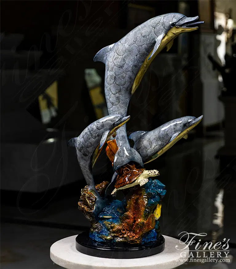 Dolphins and turtle themed fountain in Enamel Bronze