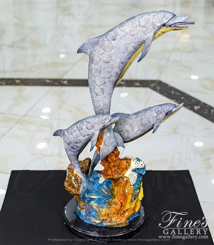 Dolphins and turtle themed fountain in Enamel Bronze