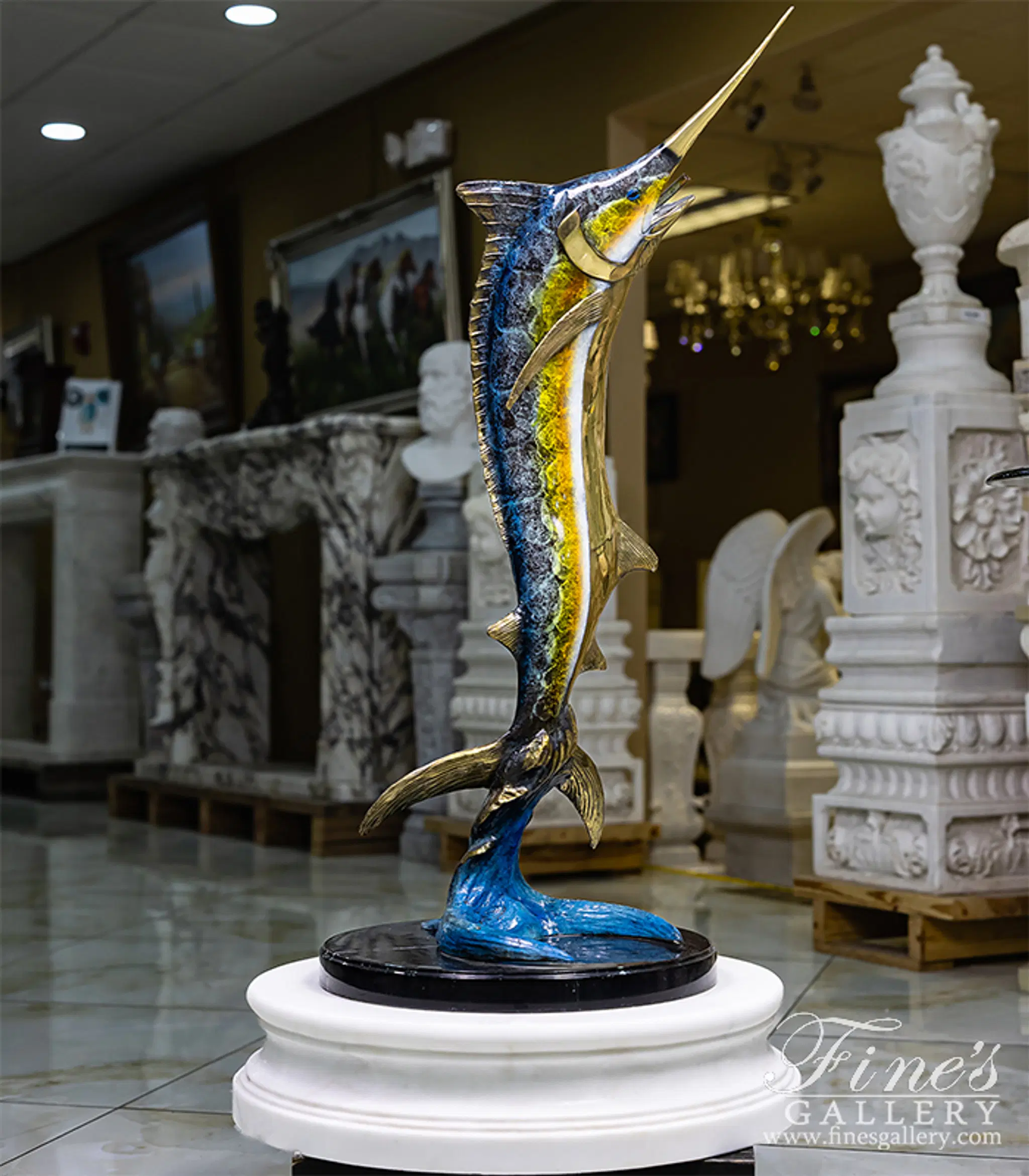 Single Marlin Fountain in Baked Enamel Bronze Finish — Model BF-918 — detail view 1