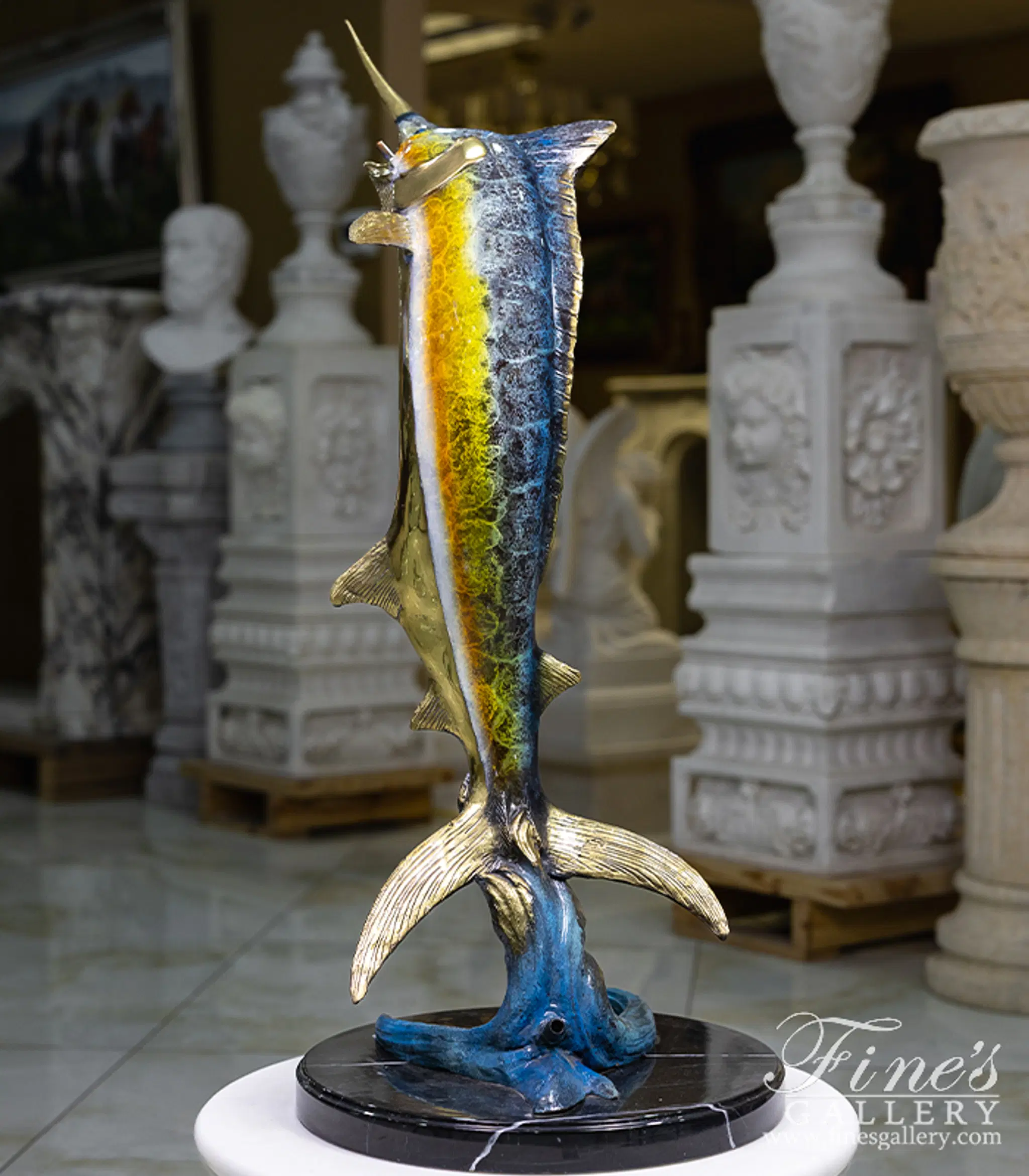 Single Marlin Fountain in Baked Enamel Bronze Finish — Model BF-918 — detail view 6