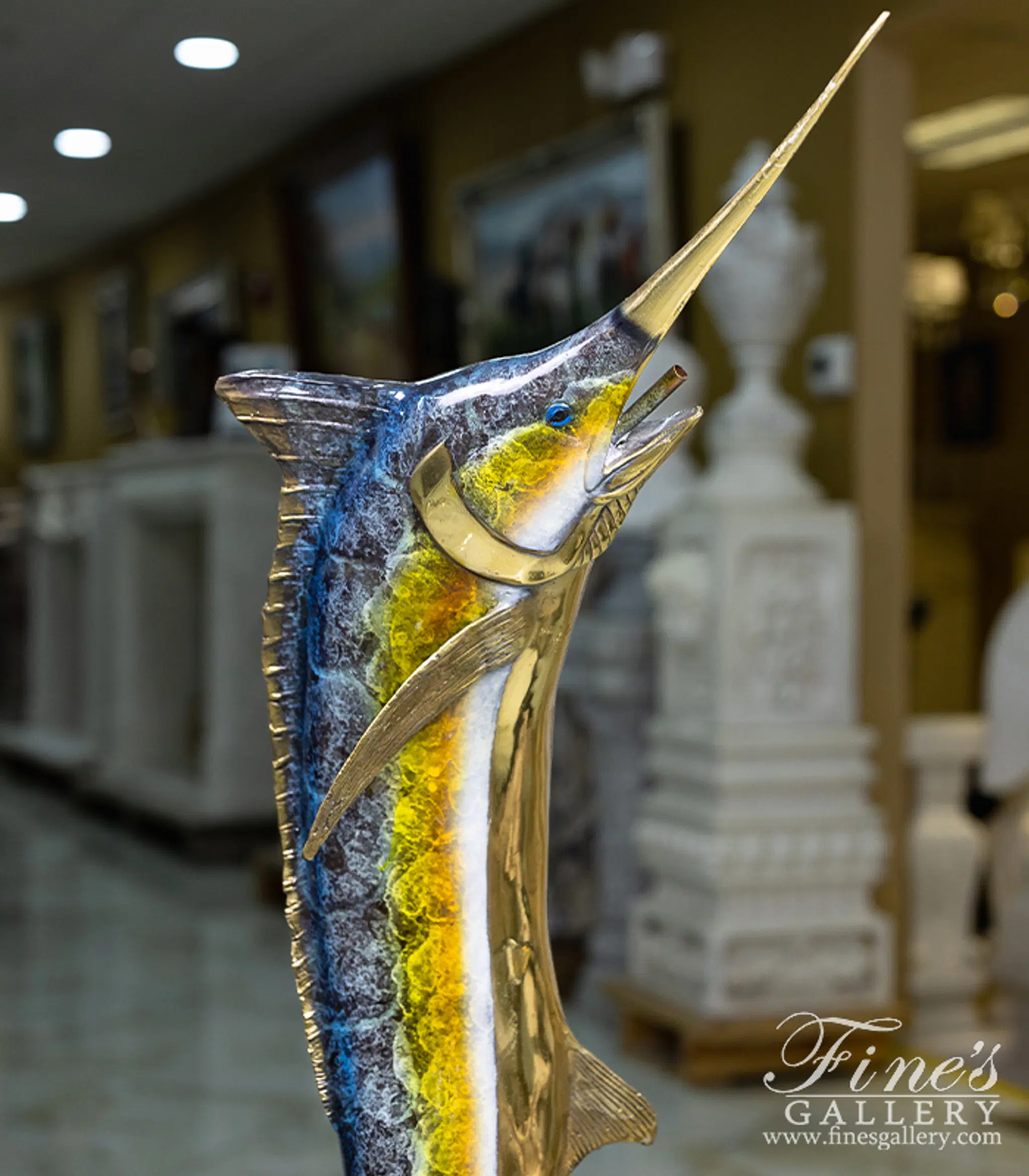 Single Marlin Fountain in Baked Enamel Bronze Finish — Model BF-918 — detail view 2