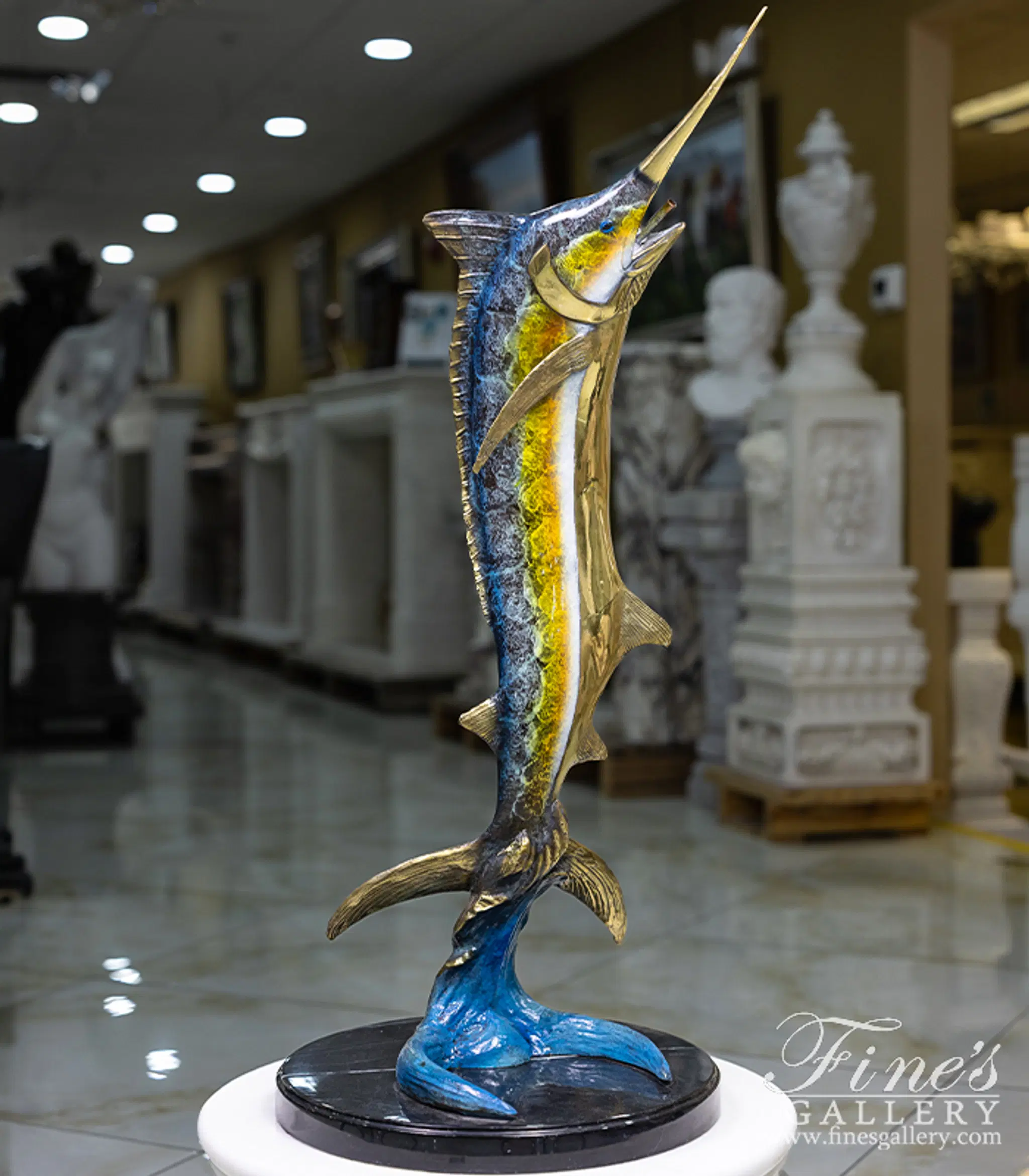 Single Marlin Fountain in Baked Enamel Bronze Finish — Model BF-918 — detail view 3