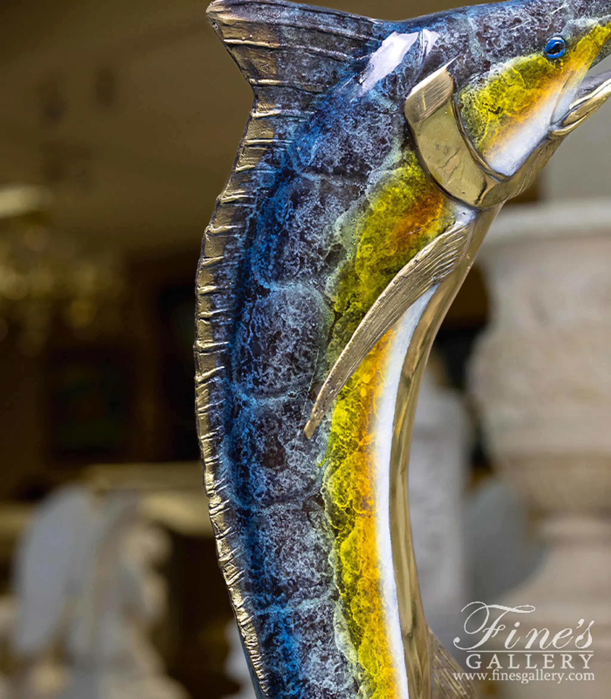 Single Marlin Fountain in Baked Enamel Bronze Finish — Model BF-918 — detail view 4