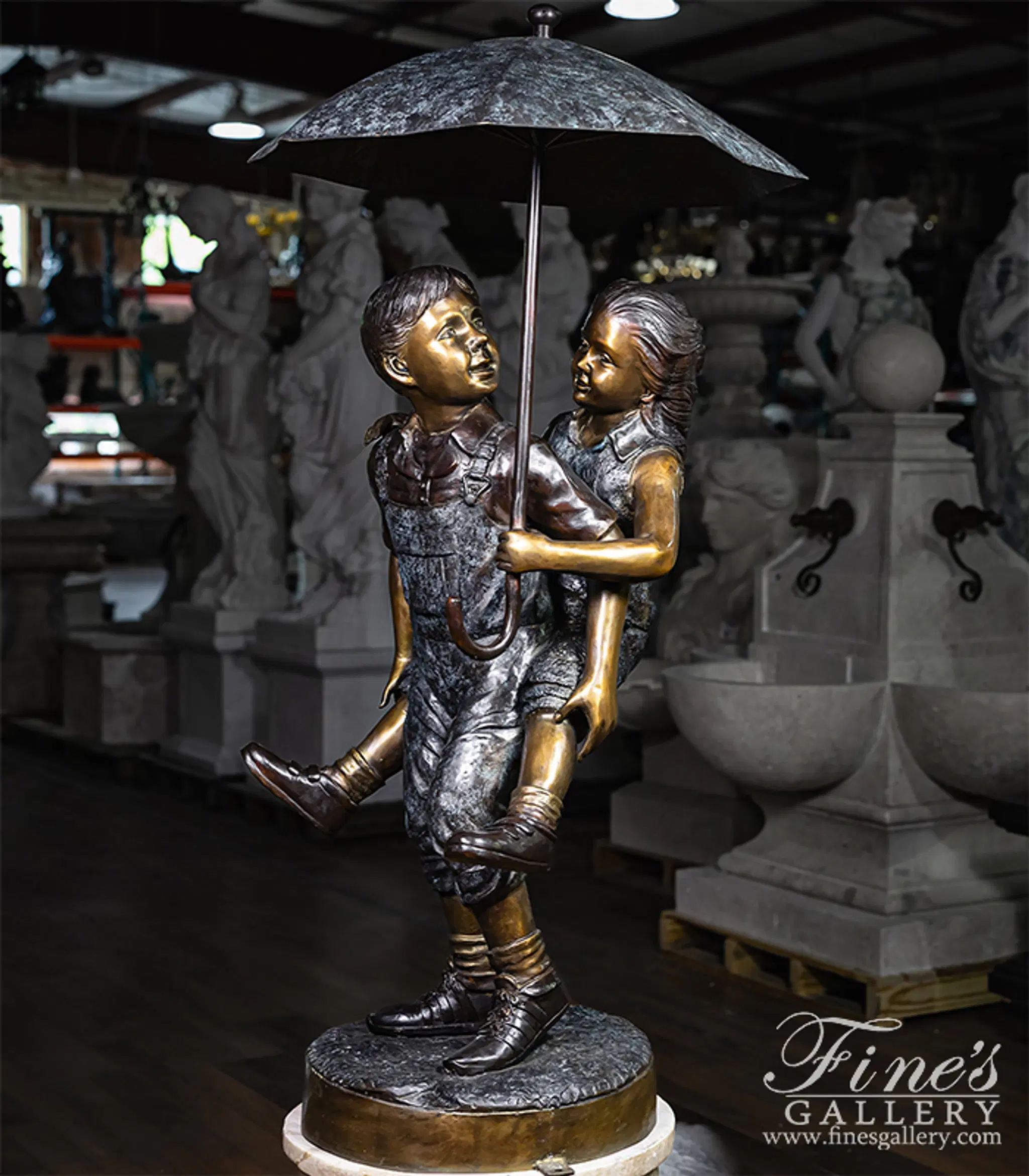 Bronze Kids with Umbrella Fountain — Model BF-926 — detail view 1