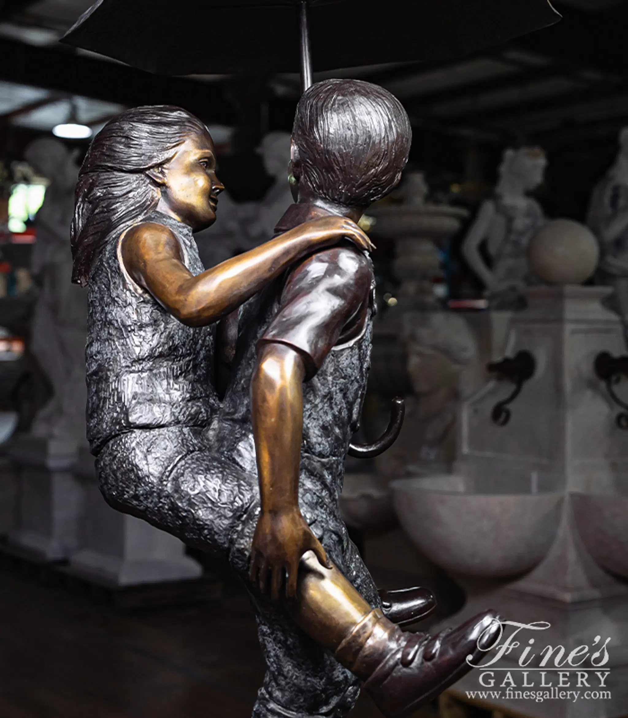 Bronze Kids with Umbrella Fountain — Model BF-926 — detail view 8