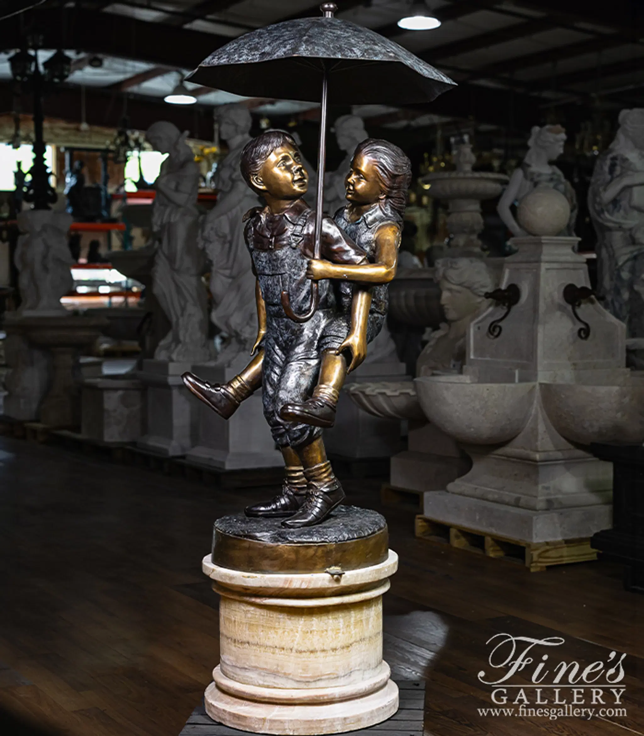 Bronze Kids with Umbrella Fountain — Model BF-926 — detail view 2