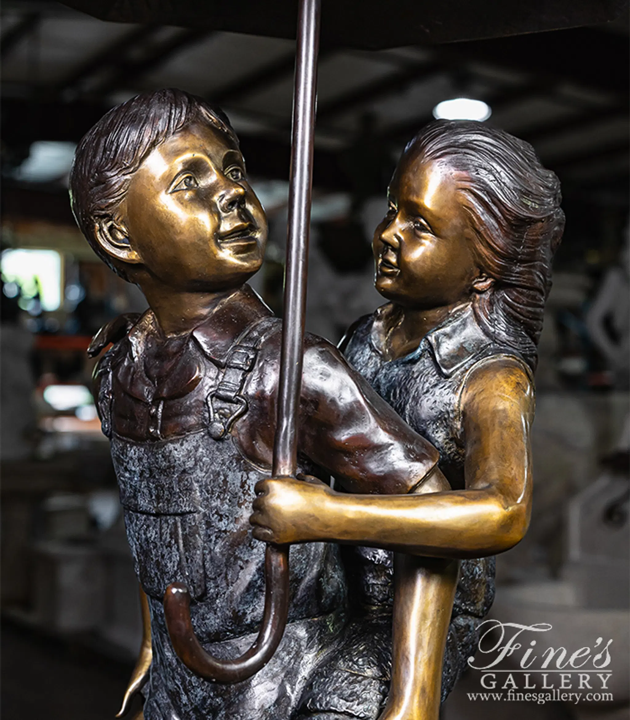 Bronze Kids with Umbrella Fountain — Model BF-926 — detail view 3
