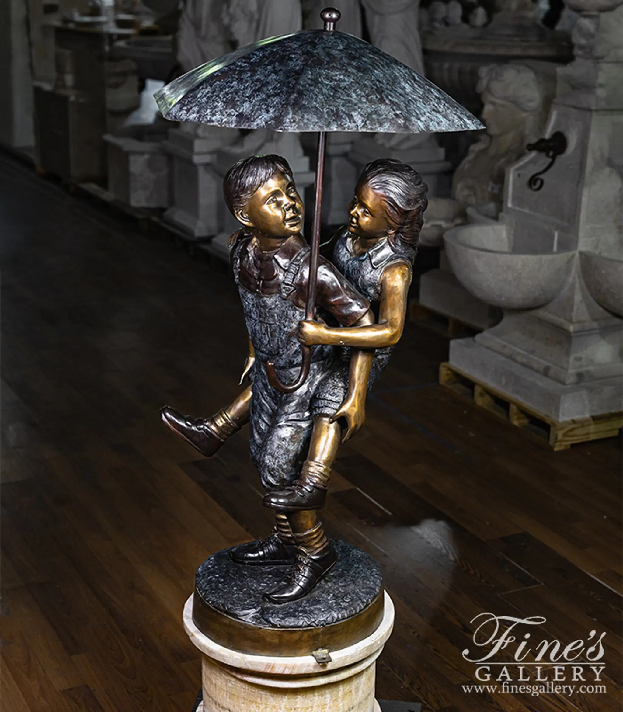 Bronze Kids with Umbrella Fountain — Model BF-926 — detail view 5