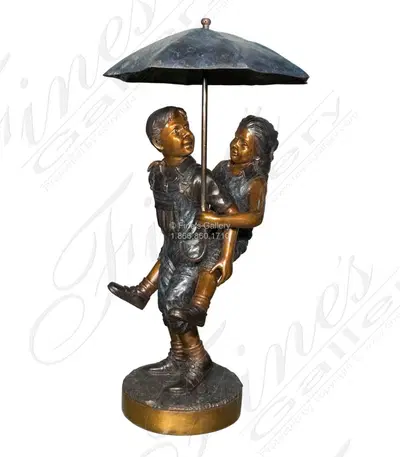 Bronze Kids with Umbrella Fountain