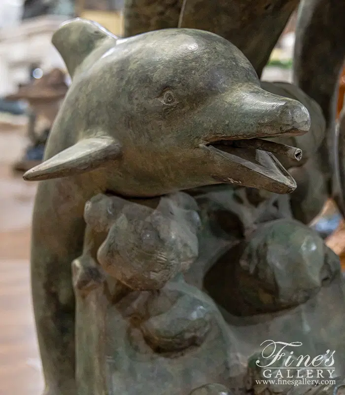 Bronze Fountains - Mermaid And Dolphins Fountain In Patina Bronze