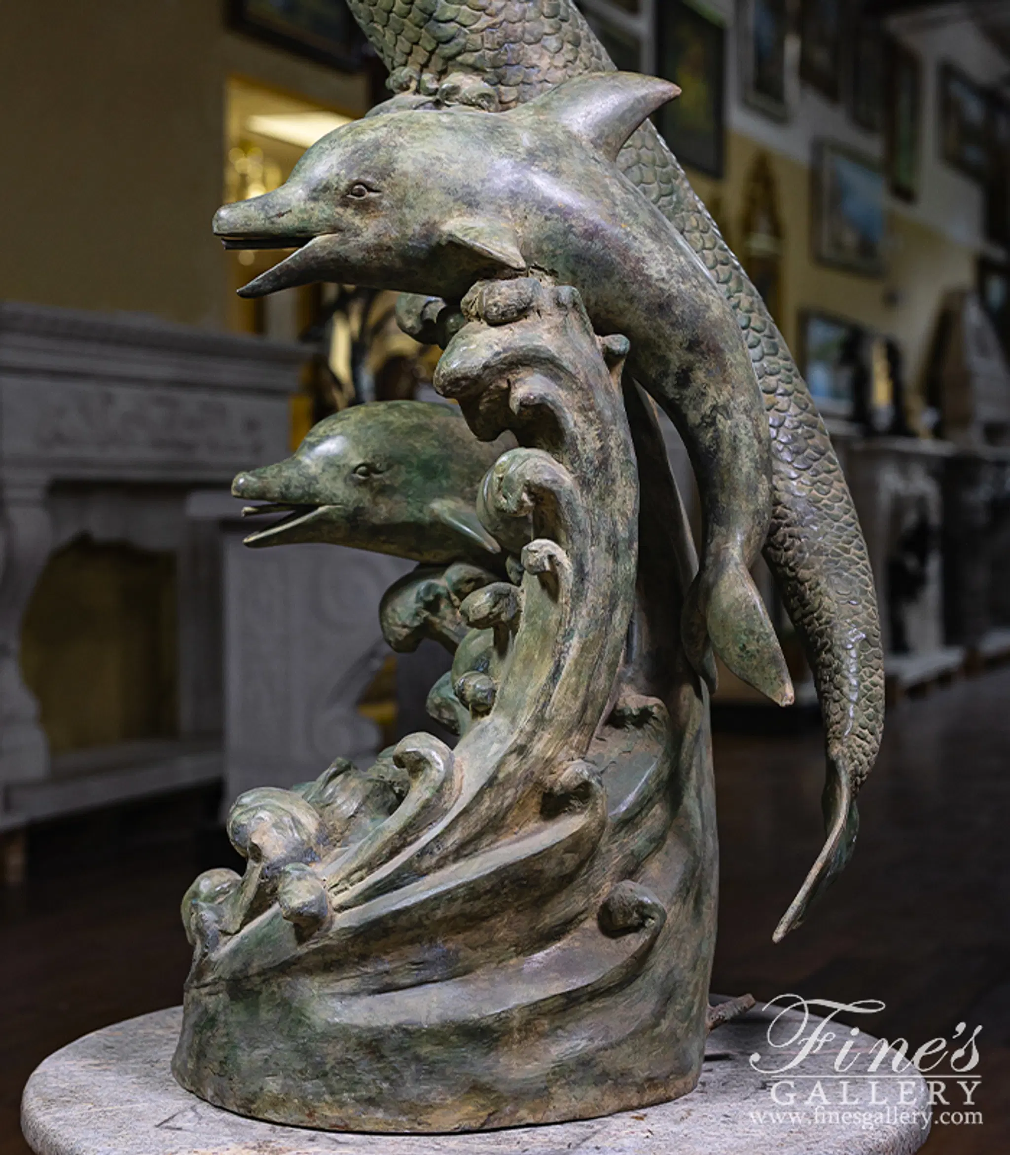 Mermaid and Dolphins Fountain in Patina Bronze — Model BF-932 — detail view 10