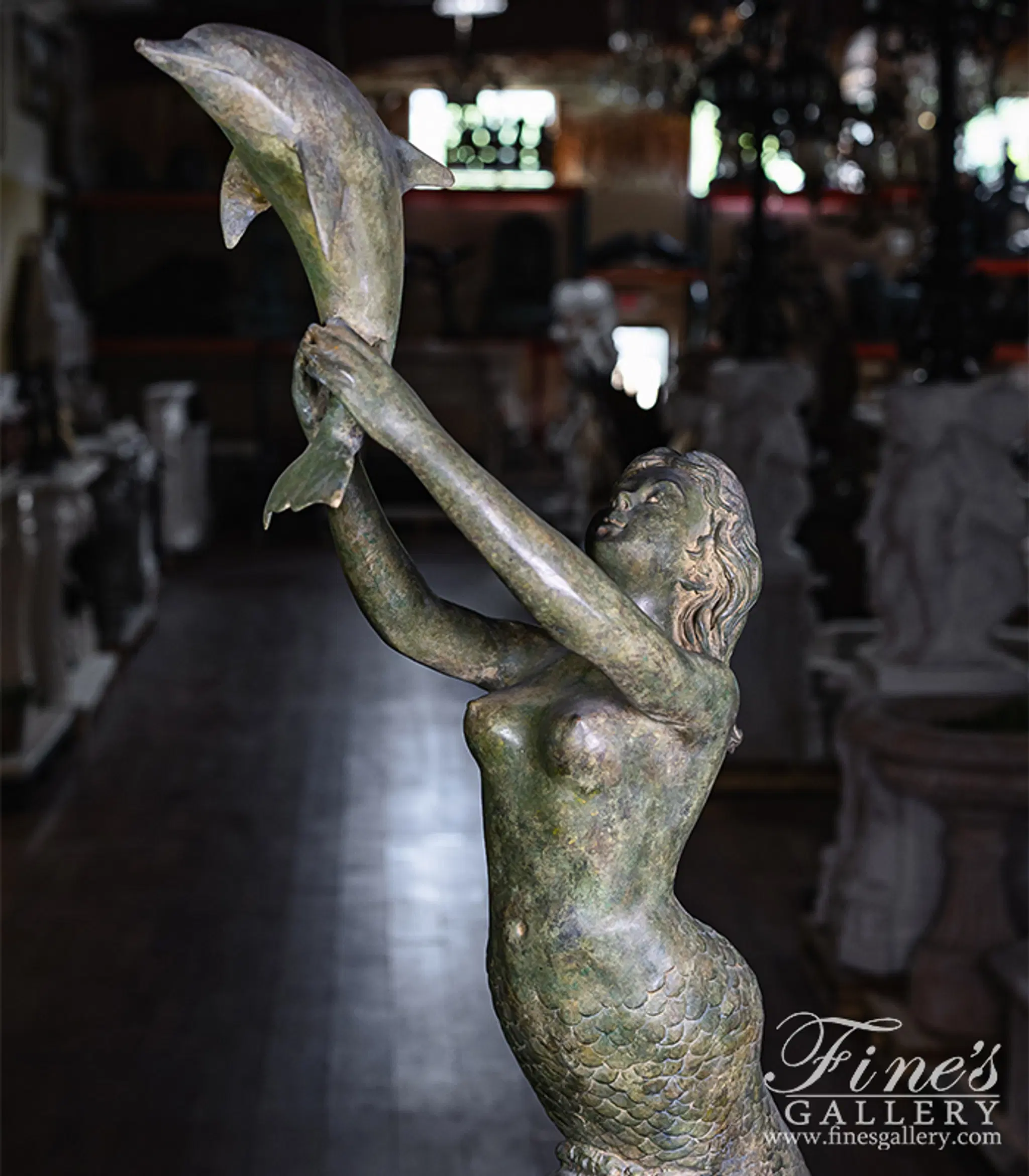 Mermaid and Dolphins Fountain in Patina Bronze — Model BF-932 — detail view 11