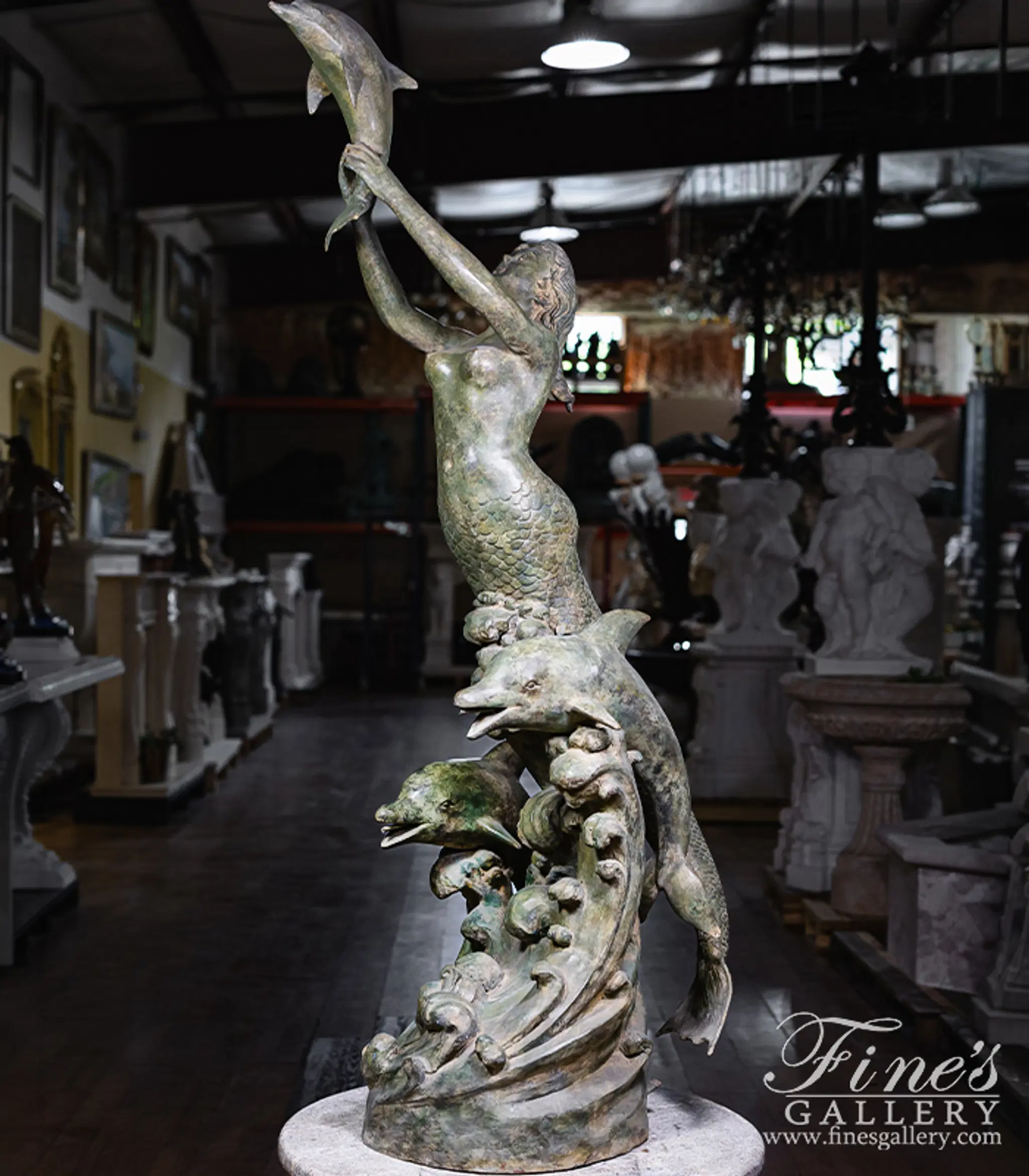 Mermaid and Dolphins Fountain in Patina Bronze — Model BF-932 — detail view 12