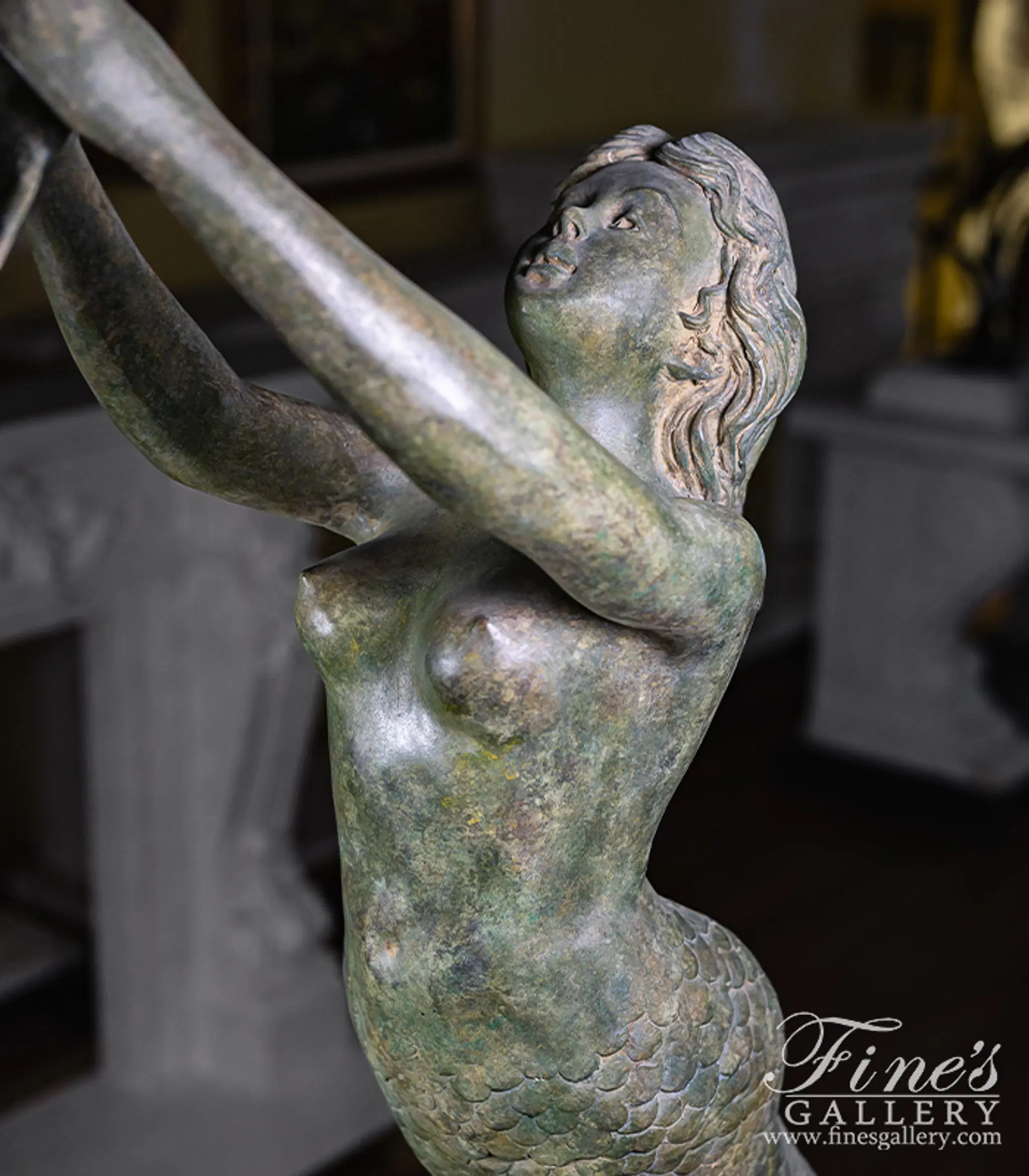 Mermaid and Dolphins Fountain in Patina Bronze — Model BF-932 — detail view 13