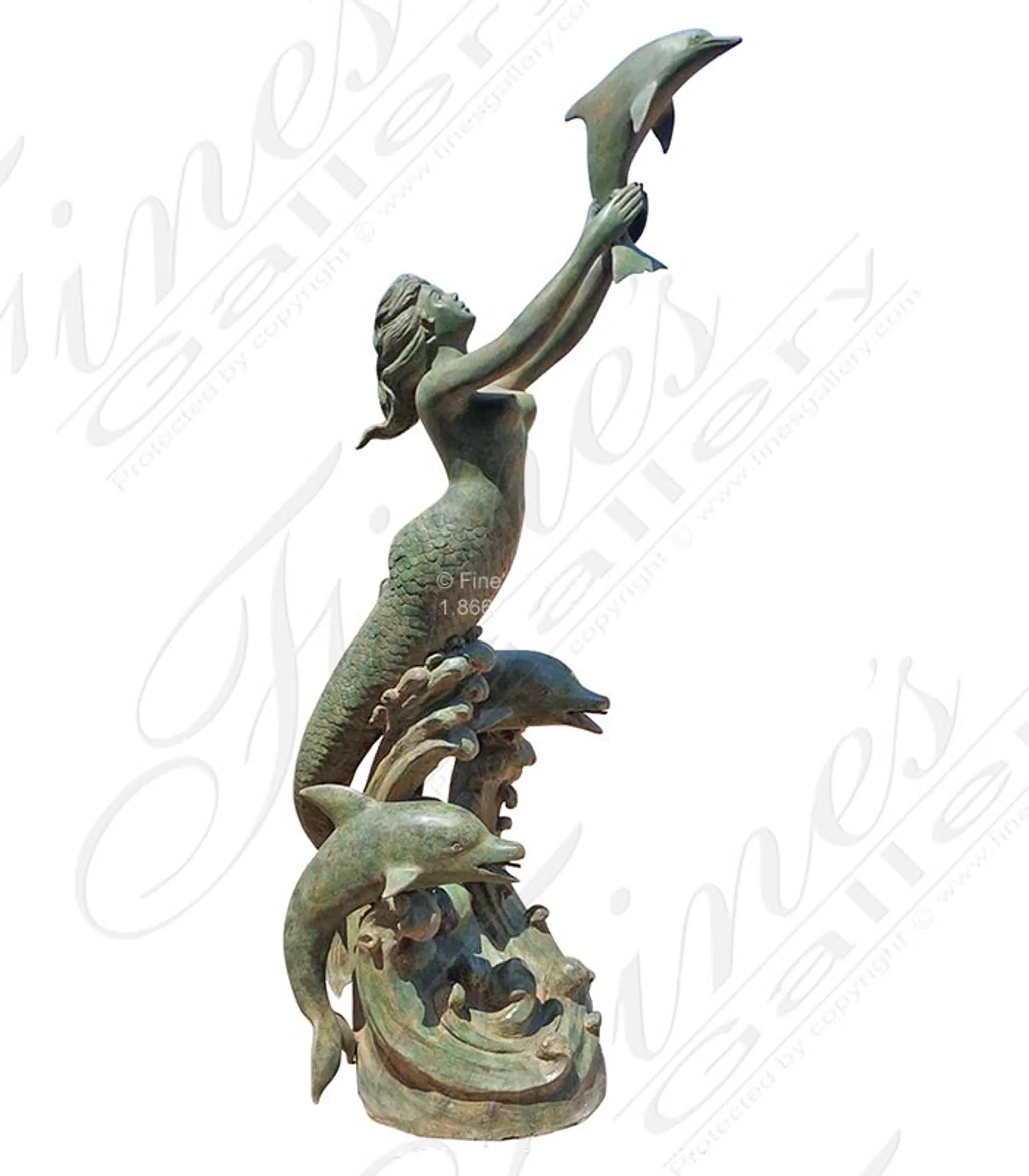 Mermaid and Dolphins Fountain in Patina Bronze