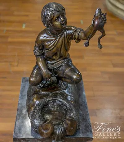 Curious Boy with Frog and Fish Bronze Fountain