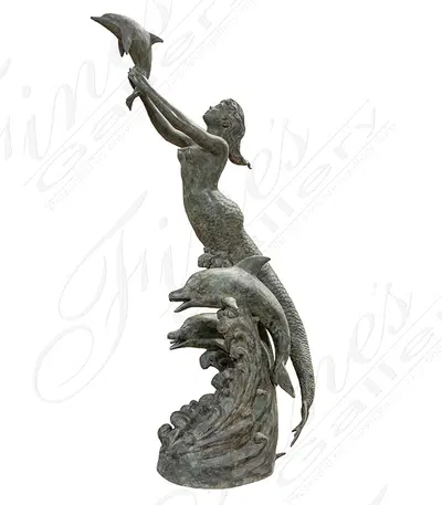 Mermaid and Dolphins Fountain in Patina Bronze