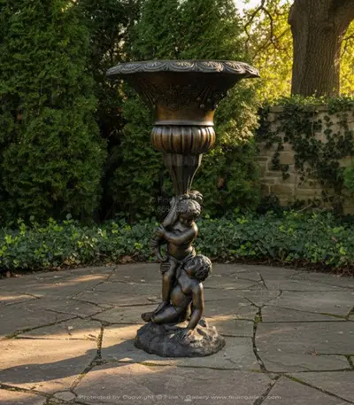Bronze Cherubs Statue Planter -  Bronze Decorative Urn with Children Figures