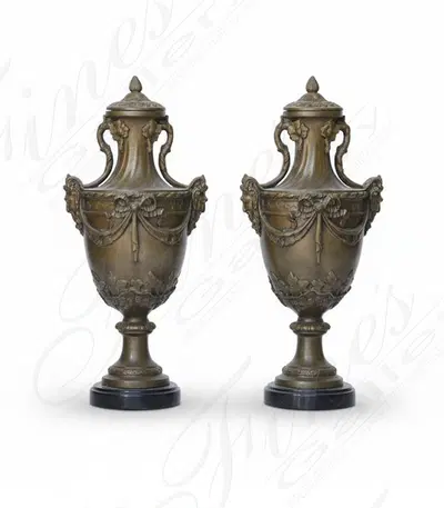 Vintage Bronze Urn Pair 17.5 Inches