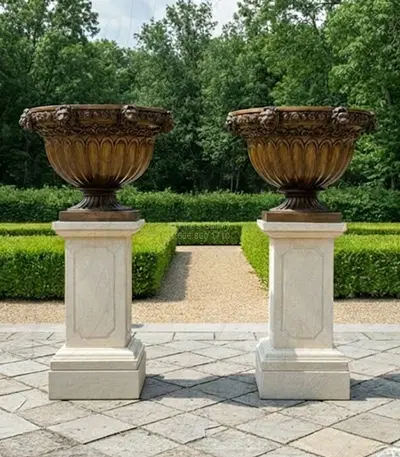 Bronze Majesty Ornate Classical Planter Pair - Handcrafted Bronze Finish Garden Planters