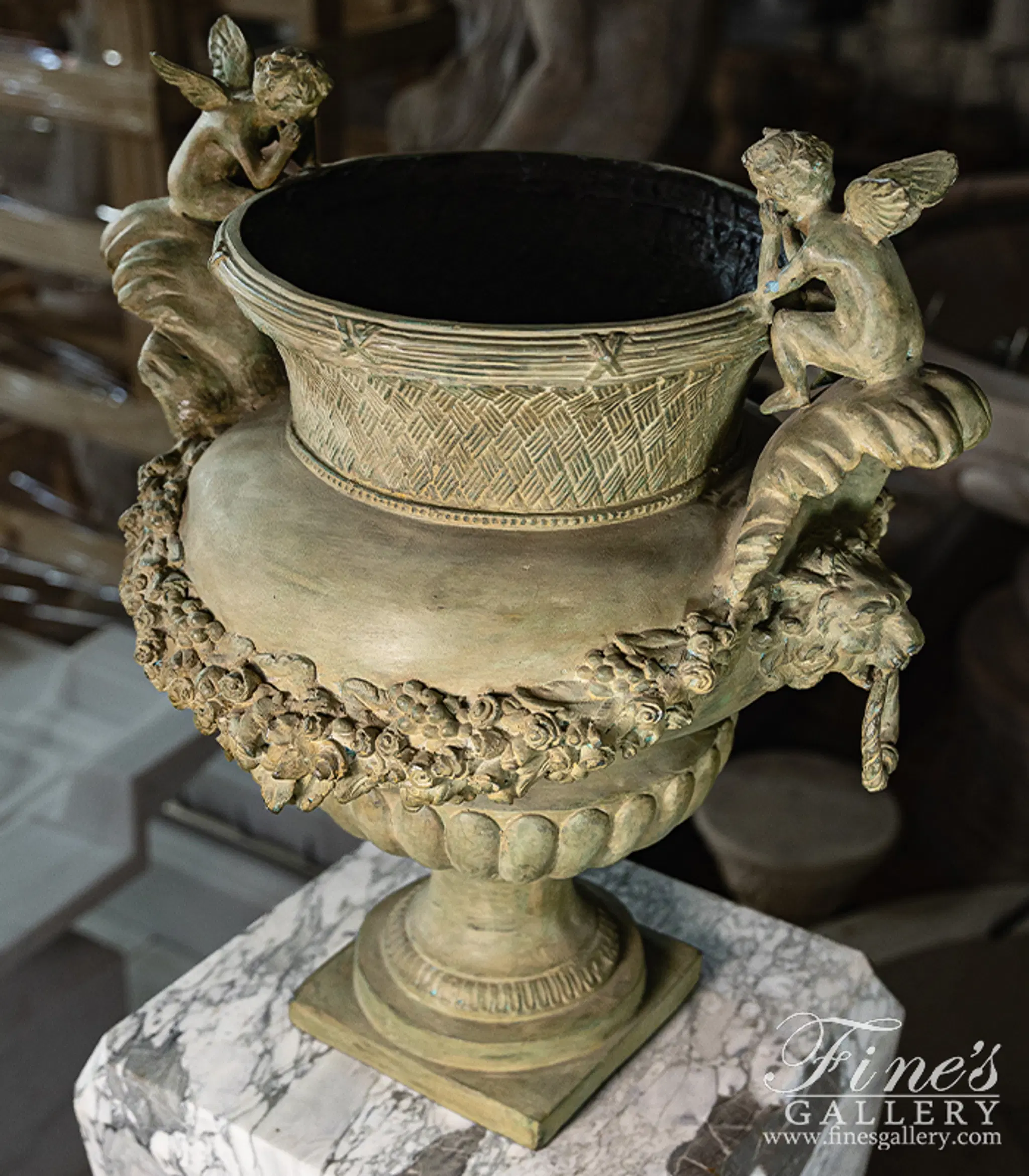 Cherub Lion Planter Statue Pair — Model BP-1190 — detail view 7