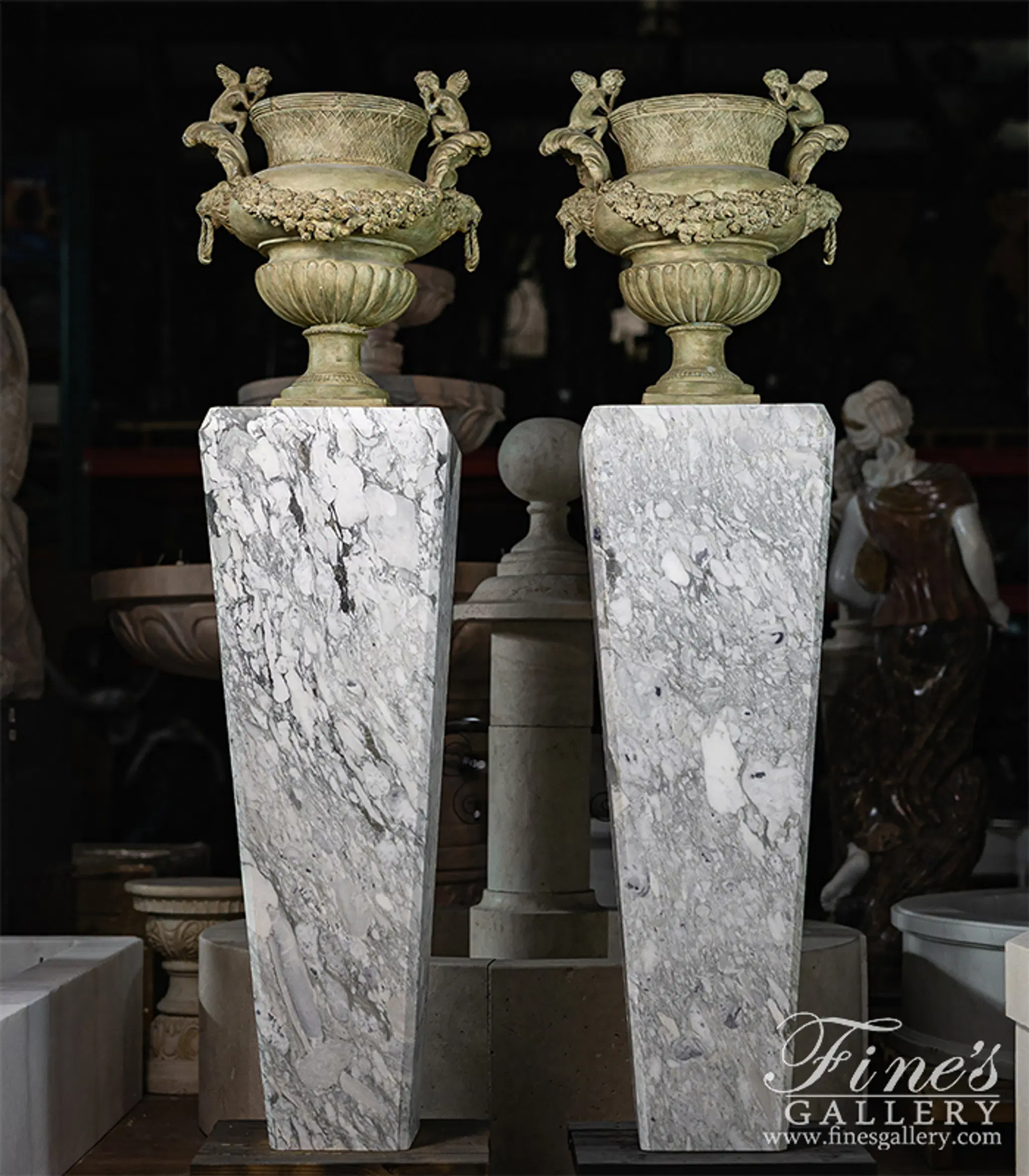 Cherub Lion Planter Statue Pair — Model BP-1190 — detail view 1