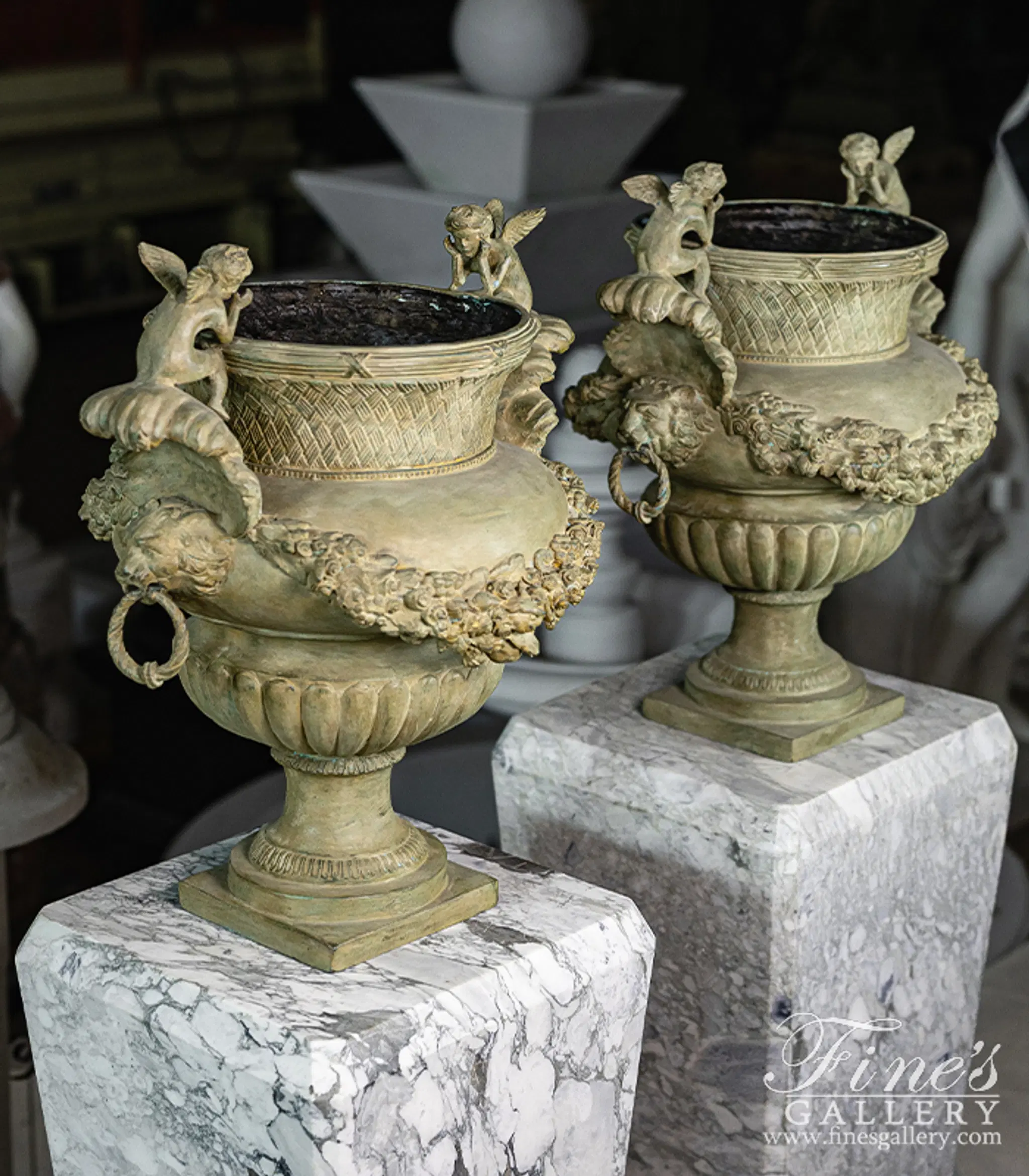 Cherub Lion Planter Statue Pair — Model BP-1190 — detail view 10