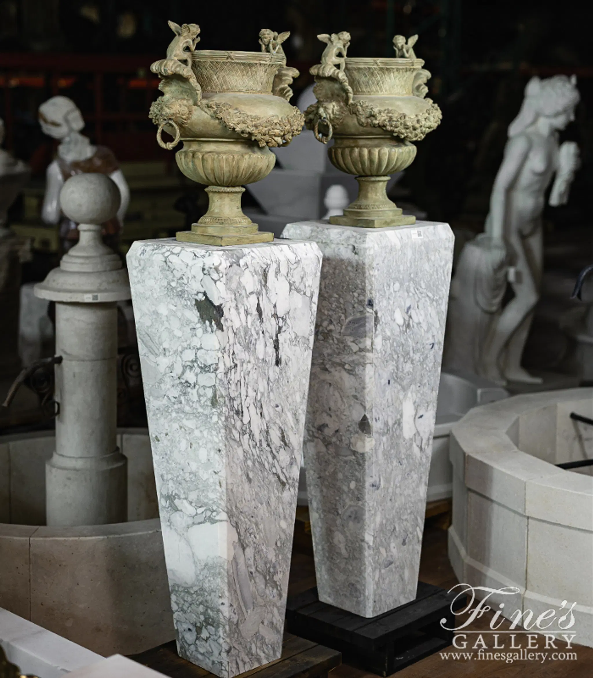 Cherub Lion Planter Statue Pair — Model BP-1190 — detail view 11
