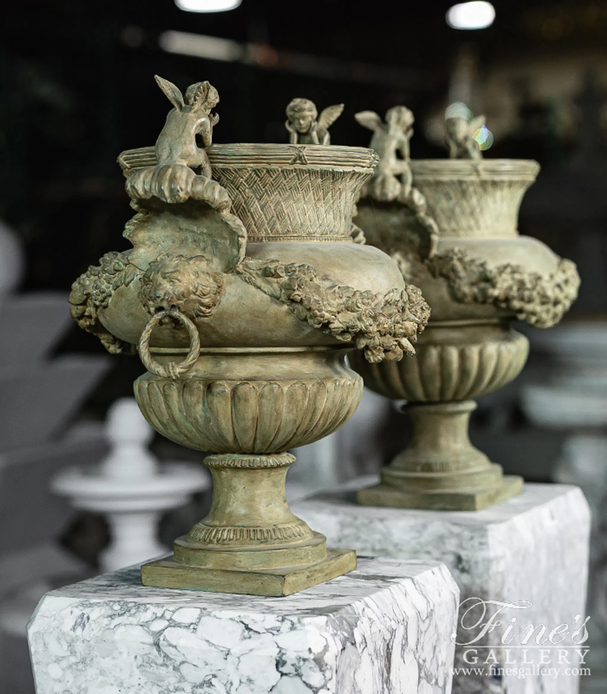Cherub Lion Planter Statue Pair — Model BP-1190 — detail view 12