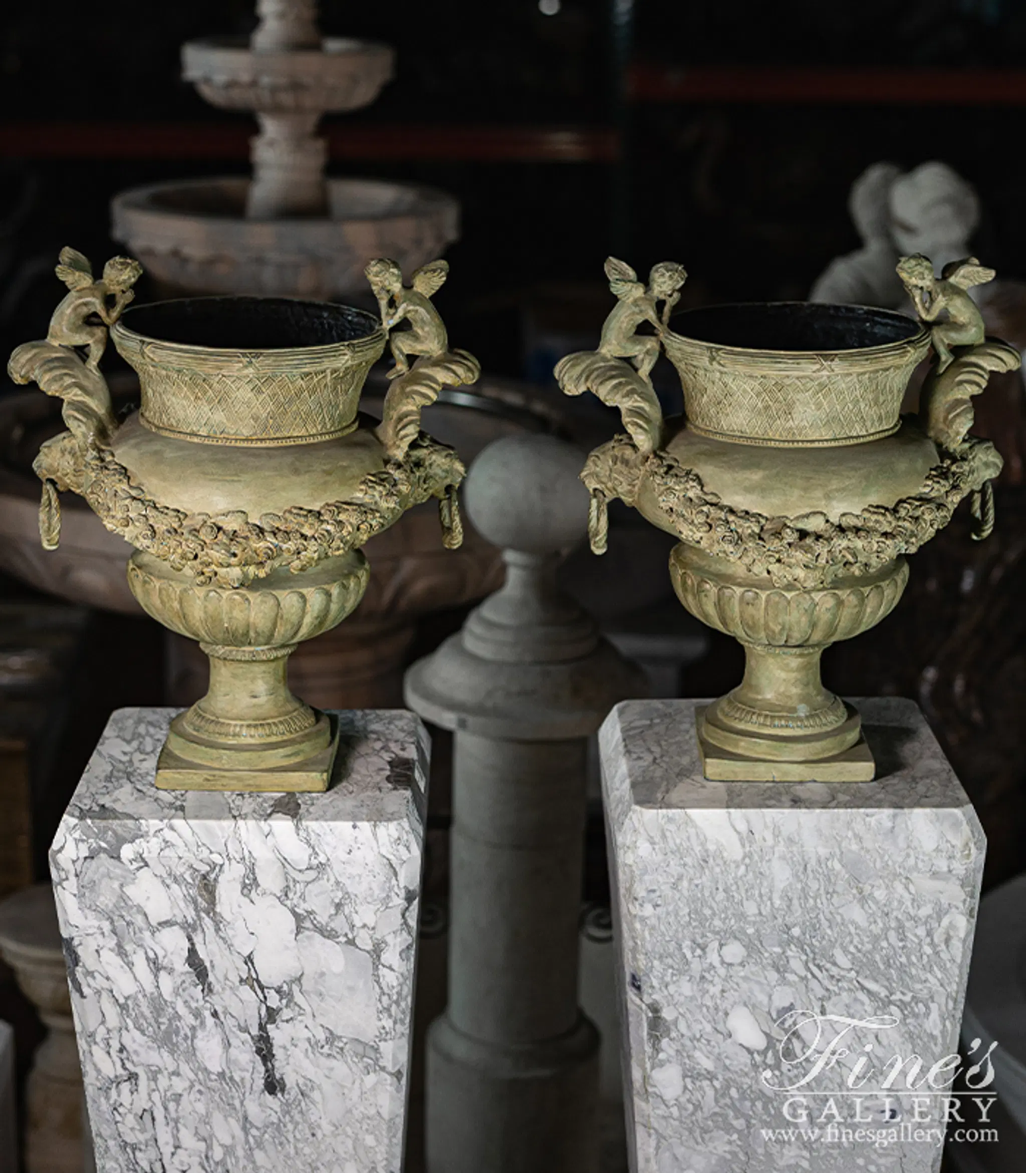 Cherub Lion Planter Statue Pair — Model BP-1190 — detail view 2